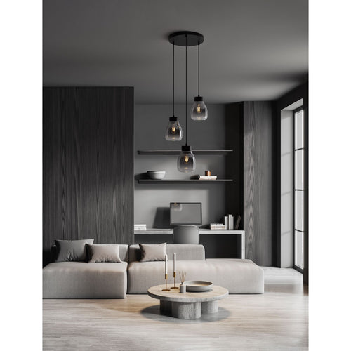 Nova Luce BLACU Hanglamp met cluster in rookgrijs en zwart, E27 fitting, 3x12W