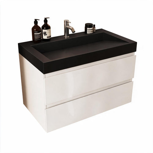 LOMAZOO badkamermeubel Zarivo - zwevend - zwarte wastafel - glanzend wit - 80 cm