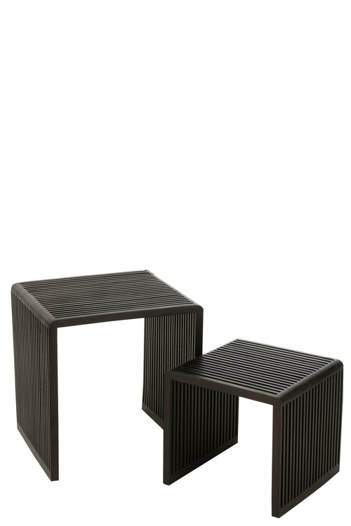 J-Line bijzettafel Kubus - hout - zwart - set van 2