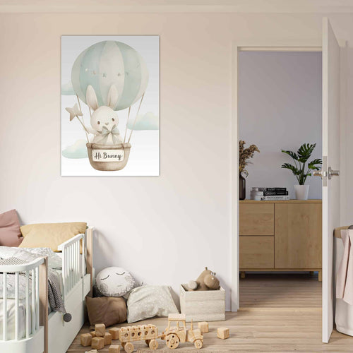 Artfulprints Poster Konijn in de wolken   - 70x100 cm - Grijs
