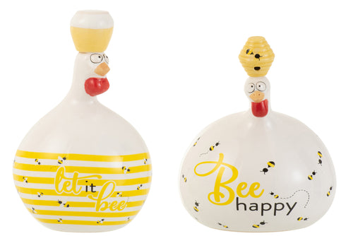 J-Line figuur Kip Bee Happy/Honing - keramiek - wit/geel - large - 2 stuks - vtwonen shop