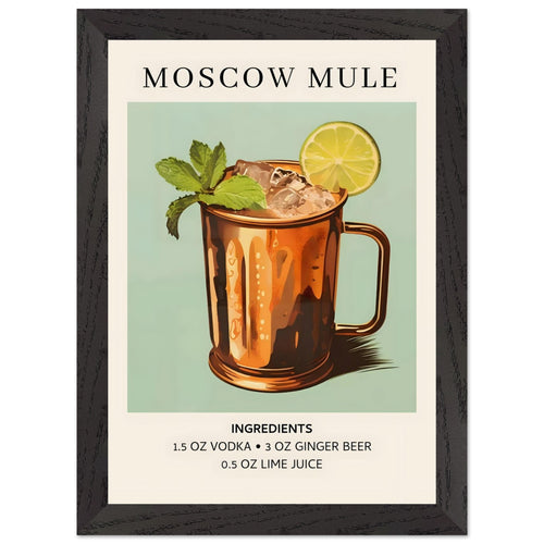 Artfulprints Poster met Lijst Moscow Mule cocktail II - Ingrediënten   - A4 21x29.7 cm - Meerkleurig