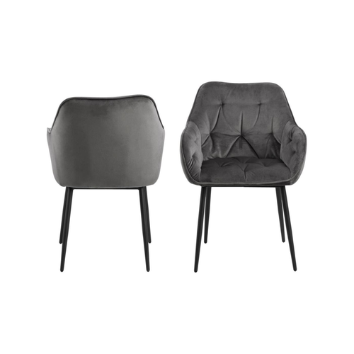 BRAM Eetkamerstoel Moala - Set Van 2 - Fluweel Grijs Met Mat Zwarte Poten - vtwonen shop