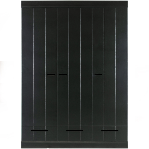 WOOOD kledingkast 3-deurs met lade Connect - Grenen - Zwart - 195x140x53 - vtwonen shop
