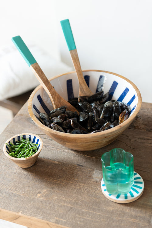 J-Line kom Stralen - hout - blauw/wit - extra small - 2 stuks - vtwonen shop