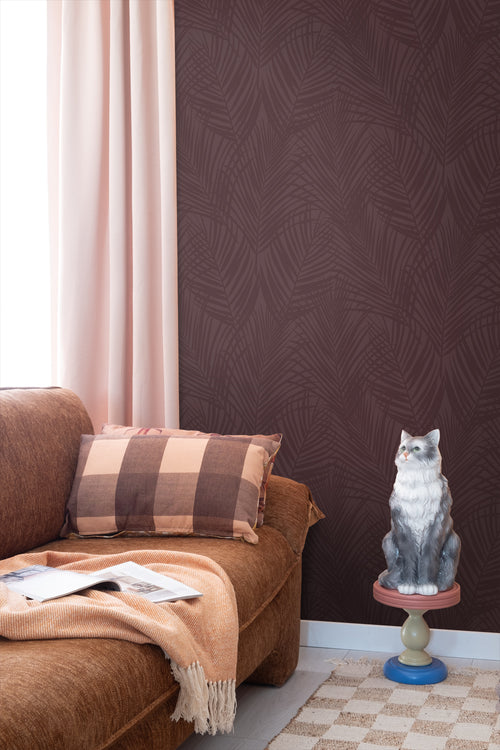 ESTAhome behang palmbladeren aubergine paars - 50 x 900 cm - 131217 - vtwonen shop