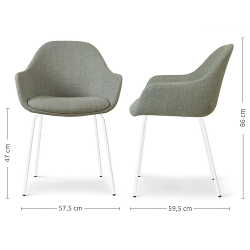 Nolon Nora-Mae Eetkamerstoel Saliegroen - Armleuning - Witte Poten