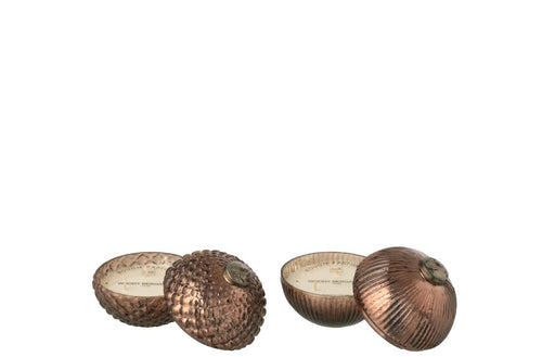 J-Line geurkaars Kerstbal - glas - bruin - small - 2 stuks