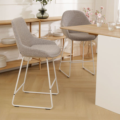 Nolon Nino-Isa Barkruk Bouclé Taupe - Stof - Wit Onderstel - 65 cm - vtwonen shop