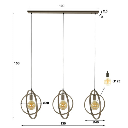 Giga Meubel Hanglamp Turn Around - Beige - 3-Lichts - 130x30x150cm - vtwonen shop