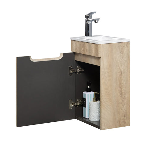 Badplaats Toiletmeubel Thermis 40 x 22 cm – Licht Eiken – Fonteinmeubel met Witte Wastafel