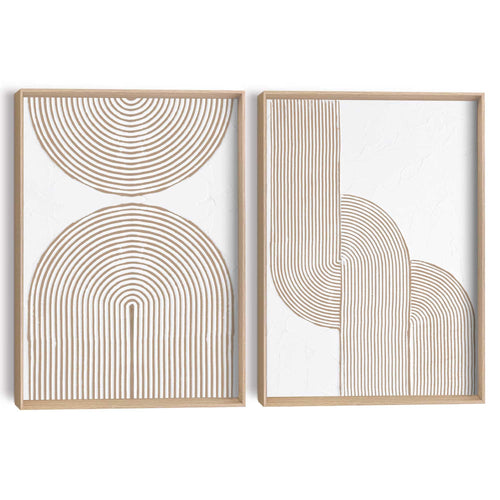 Reinders Taupe bogen abstracte wanddecoratie set met structuur -  beige - woonkamer - 40x30cm