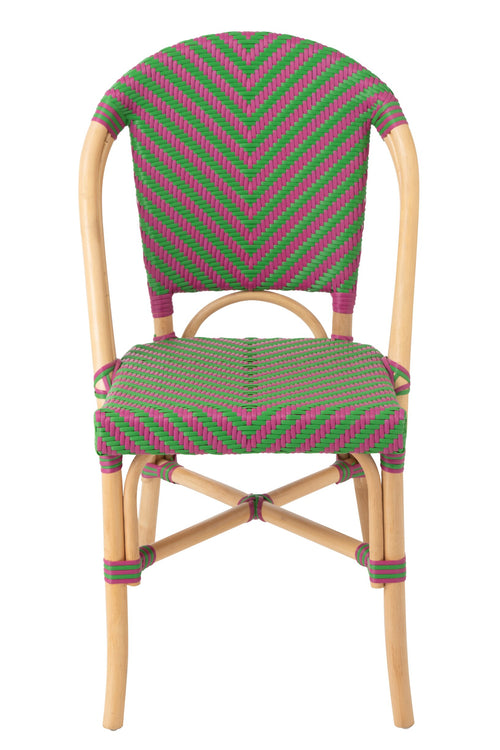 J-Line stoel Ego - riet - roze/groen - 2 stuks