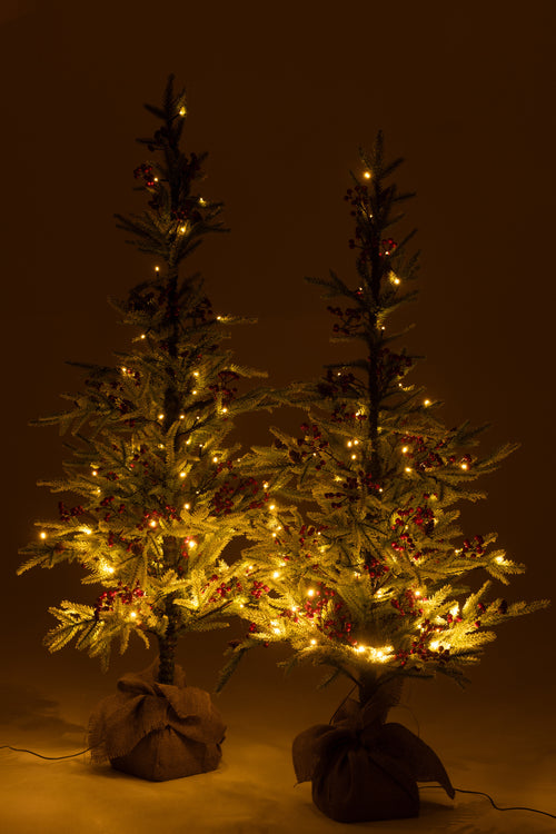 J-Line decoratie kerstboom Sneeuw + Zak - kunststof/jute - groen/rood - large - LED lichtjes