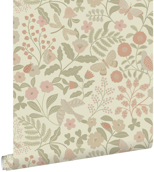 ESTAhome behang bloemen en vogels groen en roze - 50 x 900 cm - 139869 - vtwonen shop