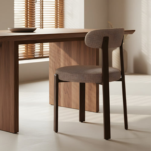 DÉJA Living Eetkamerstoel Lagan - Taupe/Walnoot Stof - Set van 2 - vtwonen shop