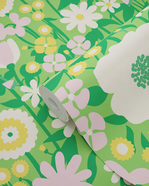 ESTAhome behang retro bloemen groen en geel - 50 x 900 cm - 132157