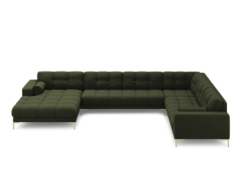 Cosmopolitan Design Panoramische hoekbank rechts Bali 7-zits, structurele stof, groente - 256x327x75cm