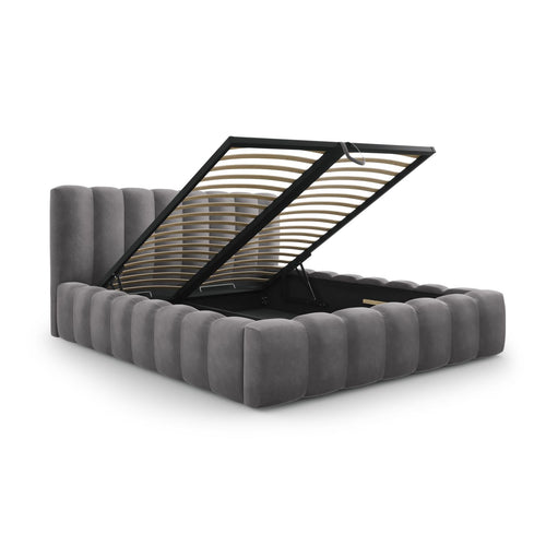 Cosmopolitan Design - Opbergbed met hoofdeinde Palma 200x140cm flueel grijs - 230x165x94cm