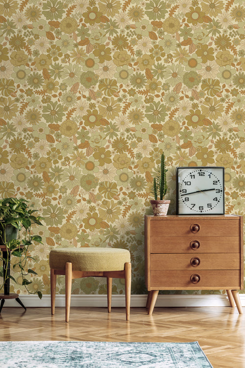 ESTAhome behang retro bloemen vergrijsd groen - 50 x 900 cm - 130964 - vtwonen shop