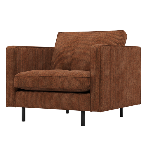 WOOOD classic fauteuil Rodeo - Ribstof - Roestbruin - 83x98x88