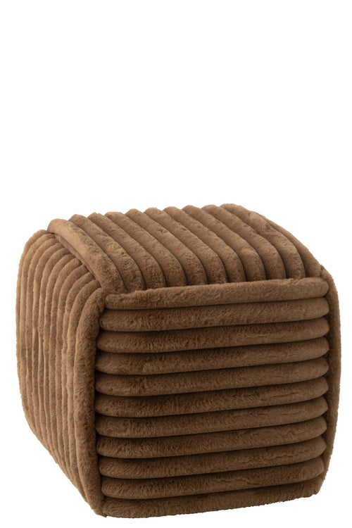 J-Line Geribbelde poef - MDF - bruin
