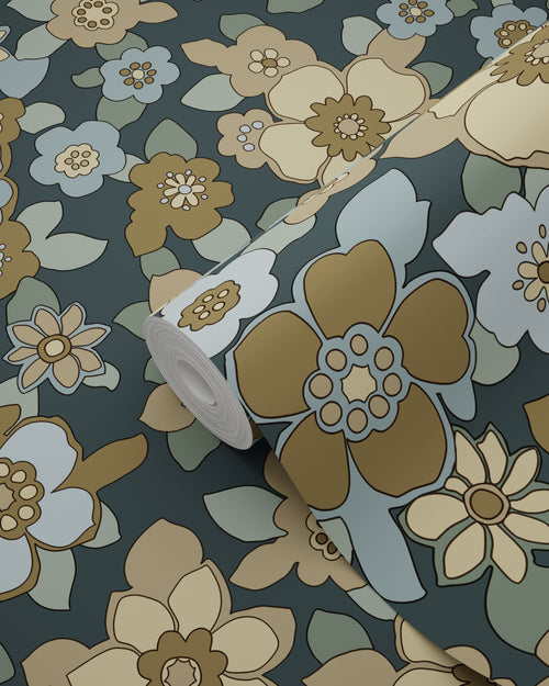 ESTAhome behang retro bloemen donkerblauw - 50 x 900 cm - 131527 - vtwonen shop