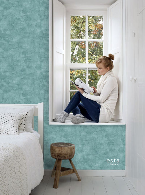 ESTAhome behang betonlook turquoise - 53 cm x 10,05 m - 138908 - vtwonen shop