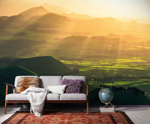 Sanders & Sanders fotobehang landschap zonsopkomst groen - 300 x 200 cm - 612495