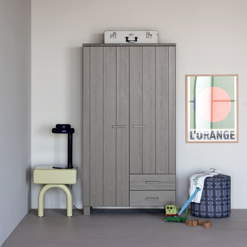 WOOOD kast met laden Dennis - Grenen - Warmgrijs - 202x111x55