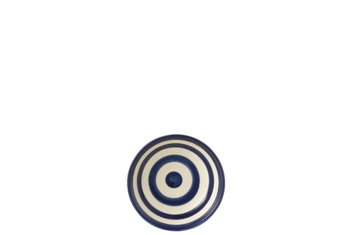 J-Line kom Granada Stripes Low - keramiek - wit/blauw - small - Ø 14 cm