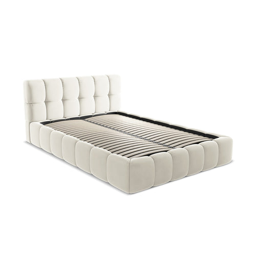 LaMiaSofa Bed met opbergruimte Roma - velours - lichtbeige - 160x228x82