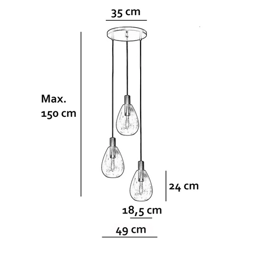 Freelight hanglamp Dorato - 3 lichts - 35  x 150   cm - zwart - vtwonen shop