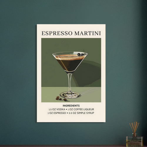 Artfulprints Poster Espresso Martini cocktail - Ingrediënten   - 30x40 cm - Donkergroen