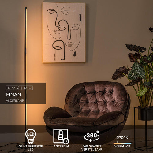 Lucide vloerlamp FINAN - Geïntegreerde LED - Zwart