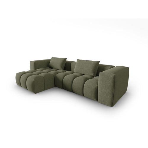 Cosmopolitan Design - Modulaire hoekbank links Verona 3-zits, structurele stof donker olijfgroen - 145x260x70cm