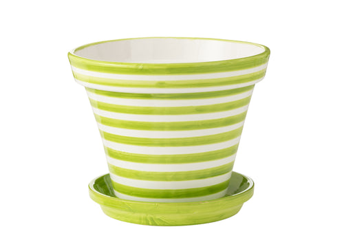 J-Line bloempot Granada Stripes Handmade + Painted - keramiek - groen - extra large - Ø 50 cm - vtwonen shop