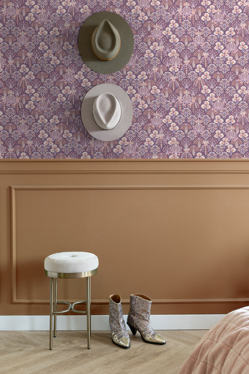 ESTAhome behang vintage bloemen in art nouveau stijl paars - 50 x 900 cm - 130973 - vtwonen shop