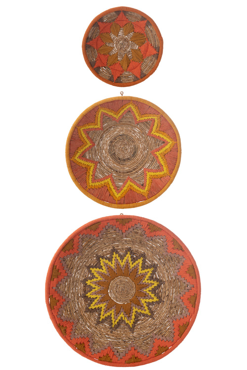 J-Line wanddecoratie Bananentak - riet - oranje - set van 3