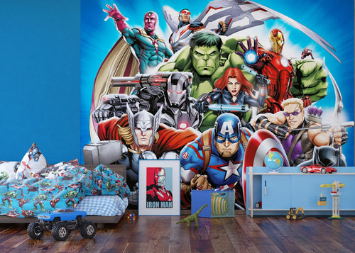 Sanders & Sanders fotobehang The Avengers blauw, groen en rood - 375 x 270 cm - 601036