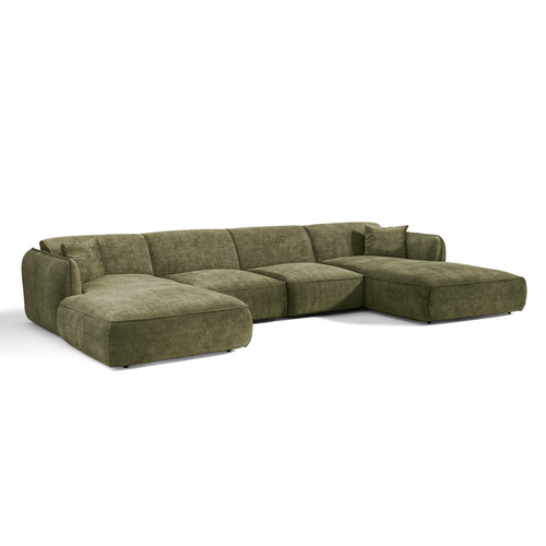 Premium Interiors - Panoramische bank LOMI - gewaafd fluweel vintage groen 346cm