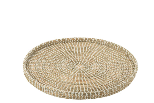 J-Line plateau Rond - zeegras/kunststof - naturel/wit