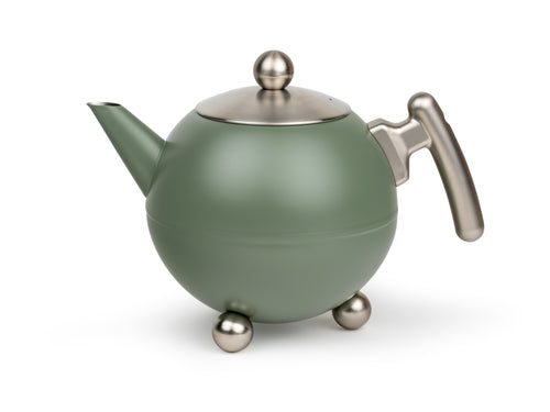Bredemeijer - Duet® Bella Ronde – Dubbelwandige Theepot – 1,2 liter - RVS - Legergroen - vtwonen shop