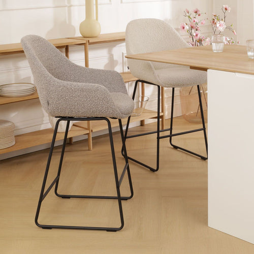 Nolon Nino-Mae Barkruk Bouclé Taupe - met Armleuning - Zwart - 65 cm - vtwonen shop