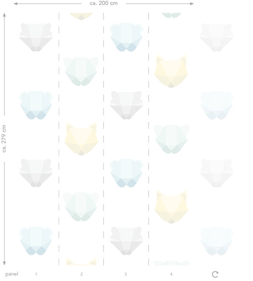 ESTAhome fotobehang dierenkoppen mintgroen, blauw en grijs - 200 x 279 cm - 158856 - vtwonen shop