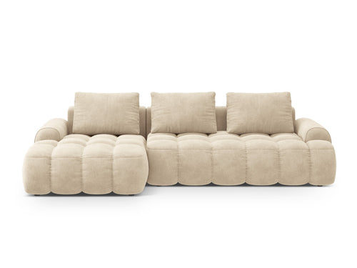 Cosmopolitan Design Uitklapbare hoekbank links met opbergdoos Linz 3-zits, flueel lichtbeige - 142x275x84cm