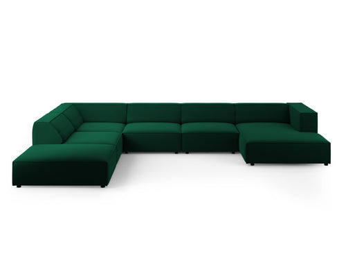 Cosmopolitan Design Panoramische hoekbank links Arendal 7-zits, flueel, flessengroen - 262x364x70cm