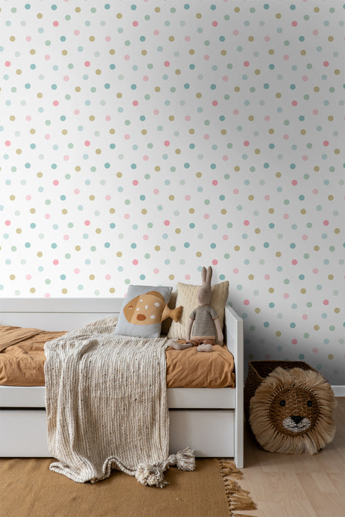 ESTAhome behang stippen roze, blauw, groen en goud - 53 cm x 10.05 m - 139041