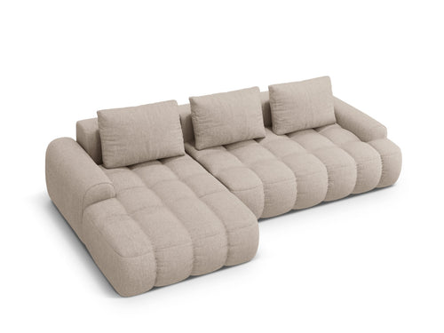 Cosmopolitan Design Uitklapbare hoekbank links met opbergdoos Linz 3-zits, structurele stof zand - 142x275x84cm