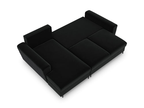 Cosmopolitan Design Uitklapbare hoekbank links met opbergdoos Kyoto 4-zits, flueel, zwart - 145x241x88cm